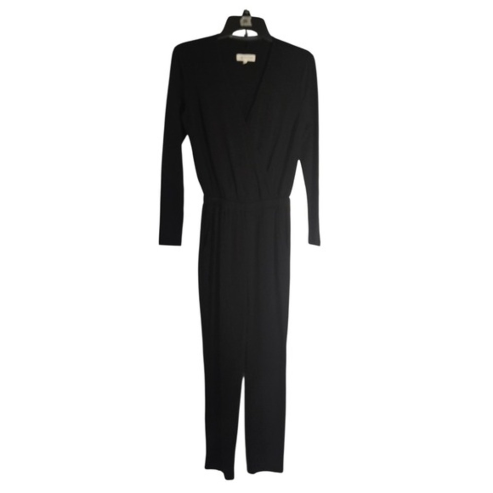 Lou & Grey for LOFT Black Long Sleeve Wrap V-Neck Elastic Waist Jumpsuit XS